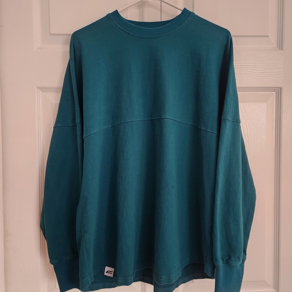 Teal Reach the World Puff Letter Long Sleeve, Womens SZ L - Picture 4 of 8